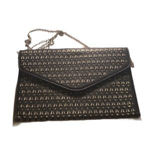 Vegan Leather Black and Silver Clutch NWOT